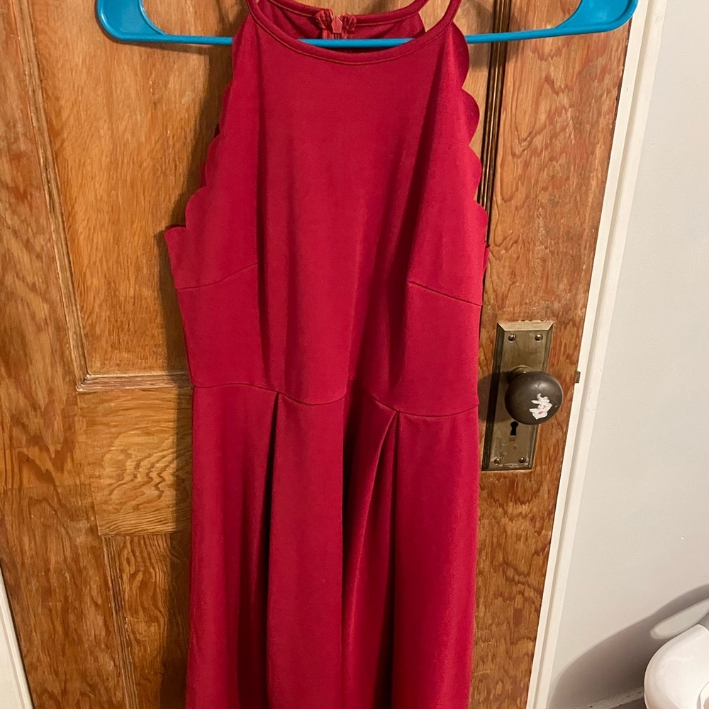 Red/burgundy scallop detail above the knee dress